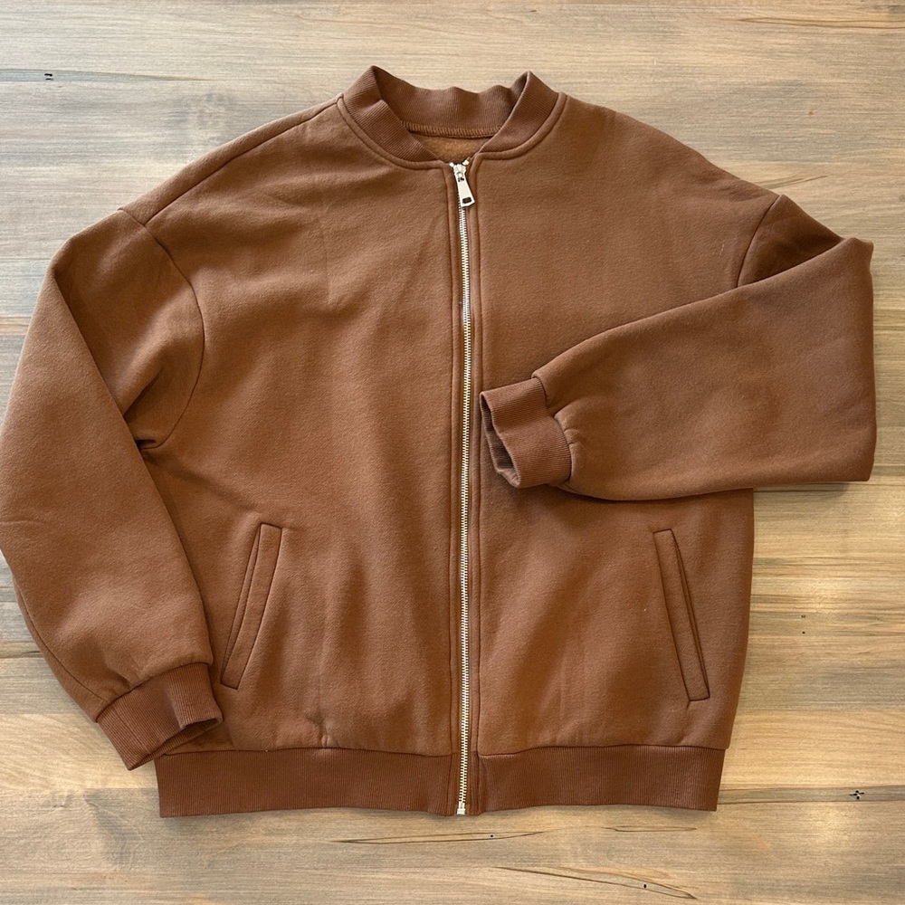 Brown Women’s Zip-Front Bomber Sweatshirt